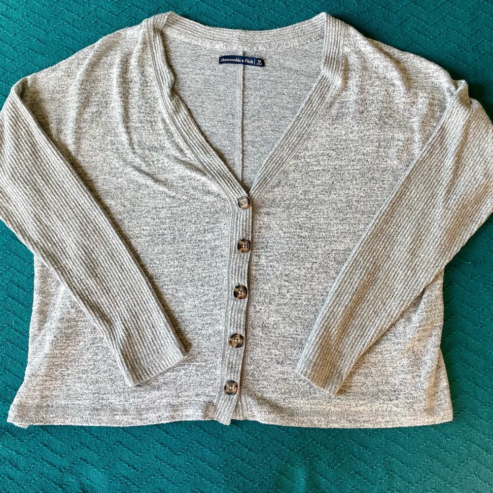 Abercrombie & Fitch VNeck Button Front Ribbed Sleeve Cardigan Sweater Size Med